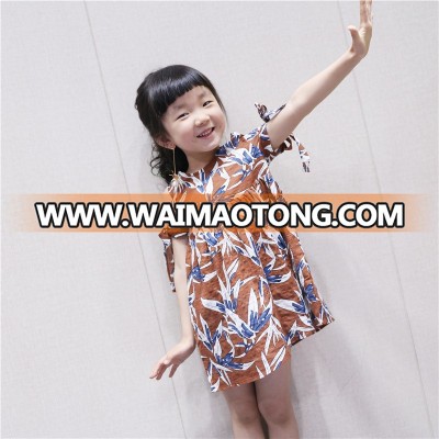 YDA3764summer flower printed cotton bowknot girl dress for holiday